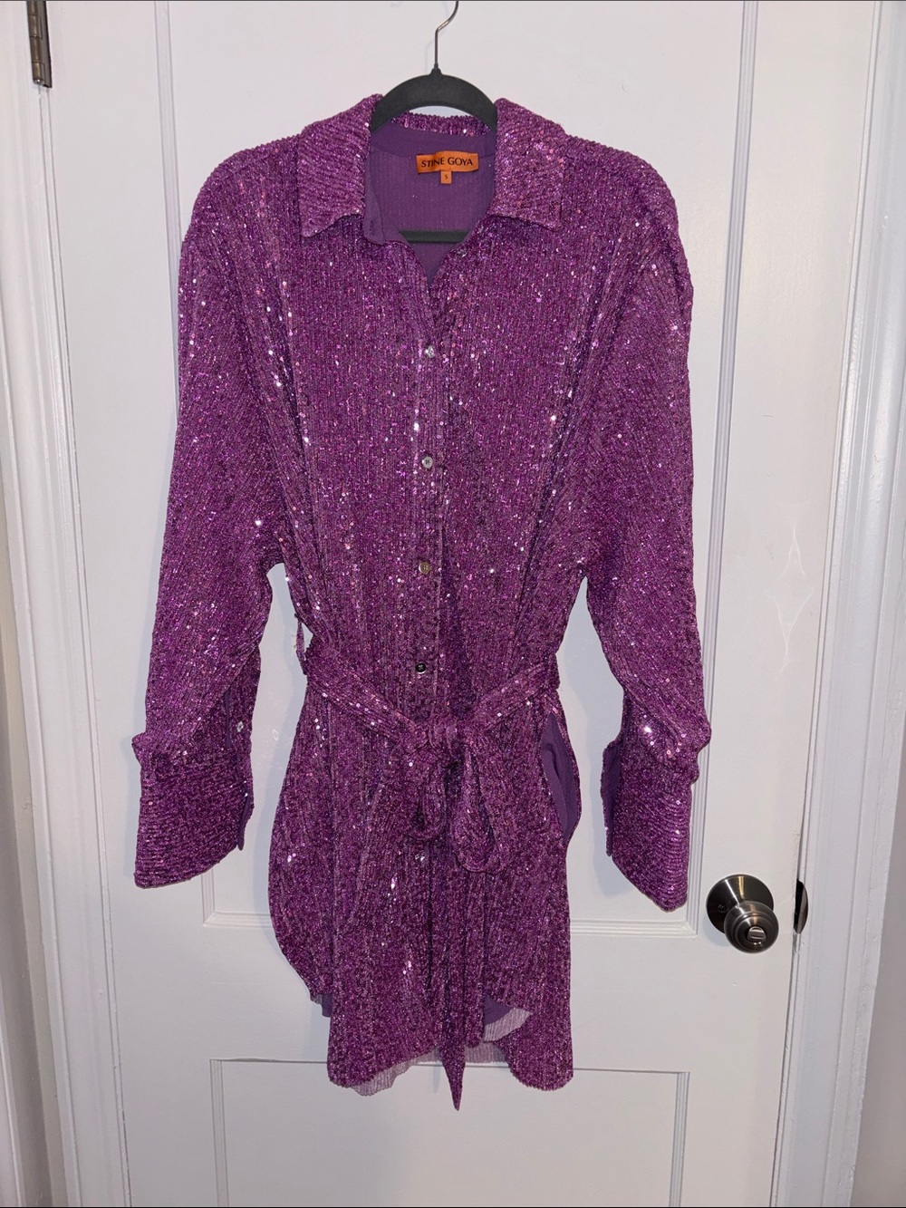 STINE GOYA Purple Sequin Shirt Dress